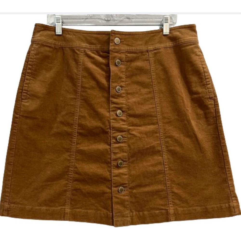 Corduroy Button Front A-Line Skirt Side Pockets K… - image 1